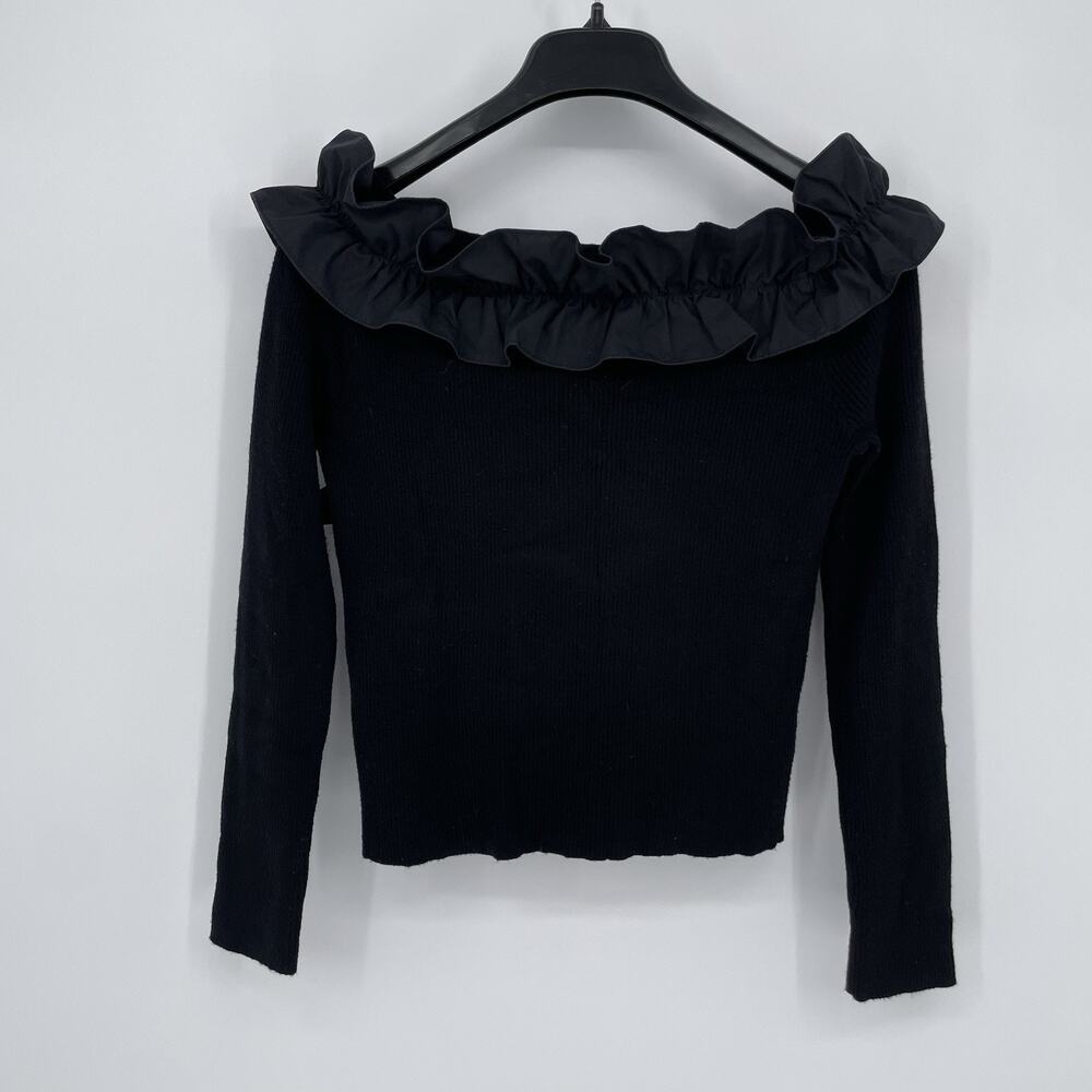 Versona Long Sleeve Ribbed Ruffle Blouse Women’s Size Large Preppy Chic Sexy - Picture 3 of 8